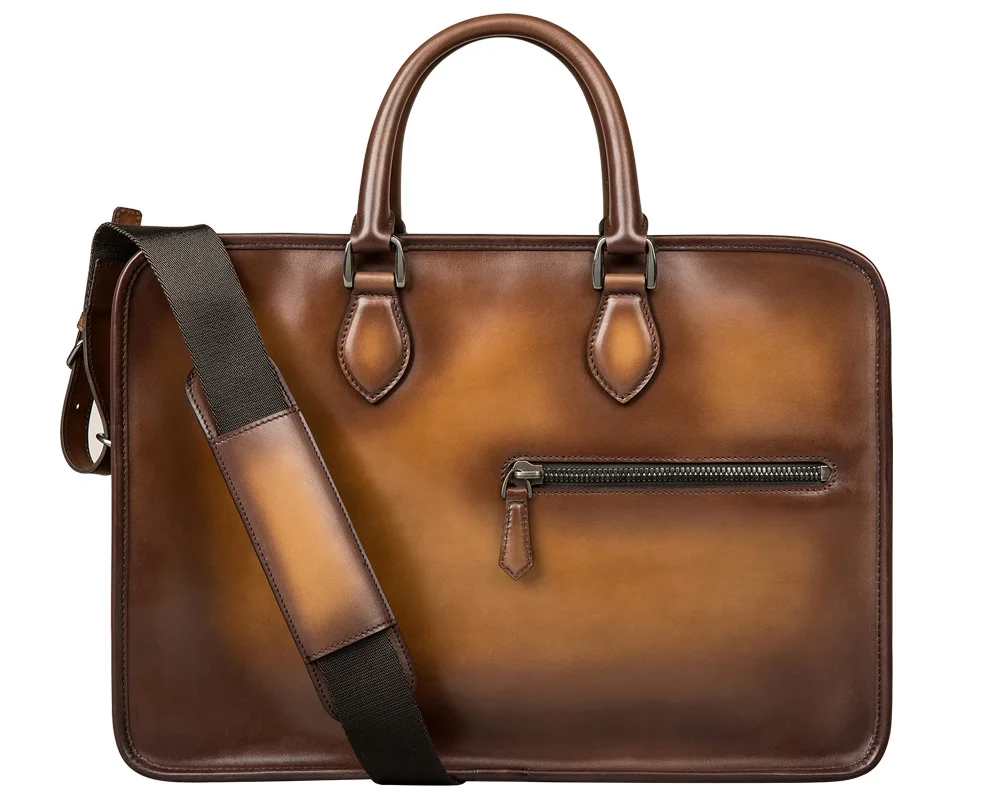 Luxury-handcrafted-Italian-leather-Briefcase-Messenger-Bag-Shoulder-handbag-hand-patina-Laptop-Business-Case-Travel-bag
